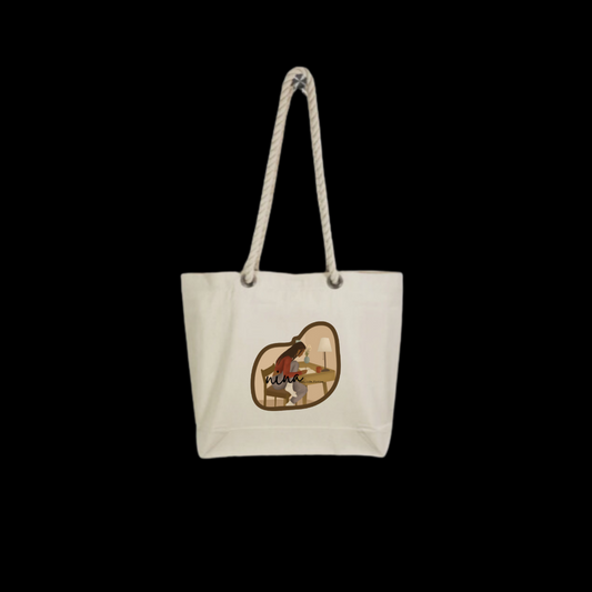 Nina Logo Cotton Canvas Tote w/ Rope Handles